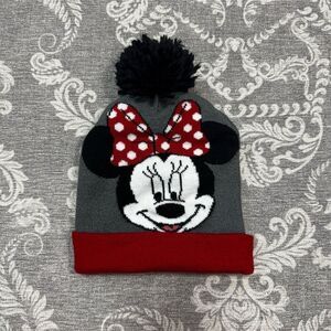 Disney Minnie Mouse Girls Pom Pom Knit Beanie Hat Gray One Size
